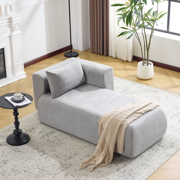 Bezseller Indoor Chaise Lounge Chair with Armrest, Modern Upholstered Boneless Sofa with Soft Pillows and Deep Seat, for bedroom, living room