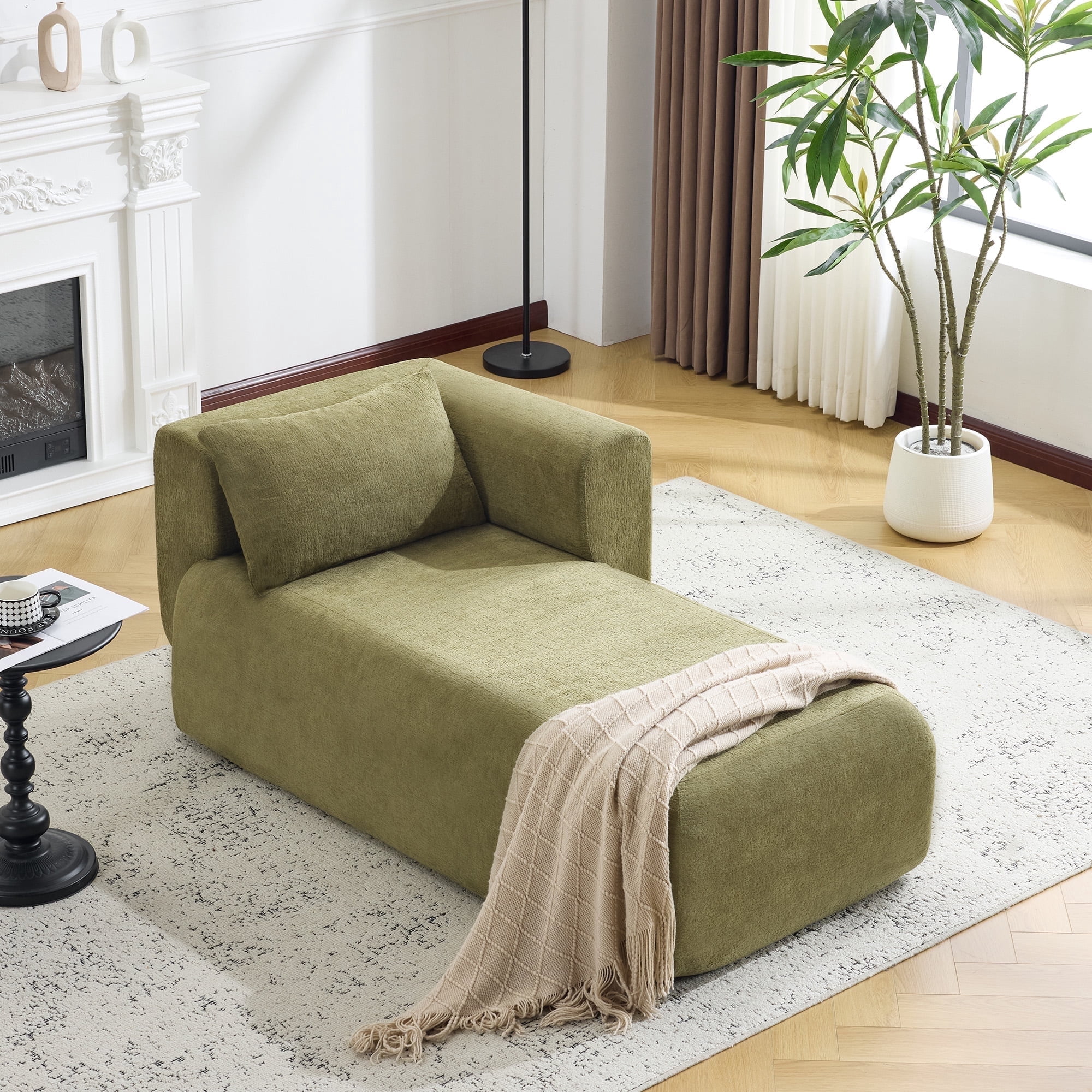 Bezseller Indoor Chaise Lounge Chair with Armrest, Modern Upholstered ...