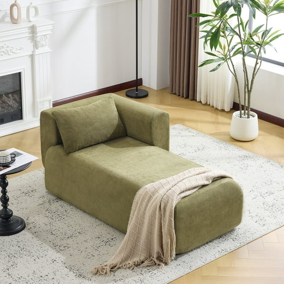 Bezseller Indoor Chaise Lounge Chair with Armrest, Modern Upholstered Boneless Sofa with Soft Pillows and Deep Seat, for bedroom, living room