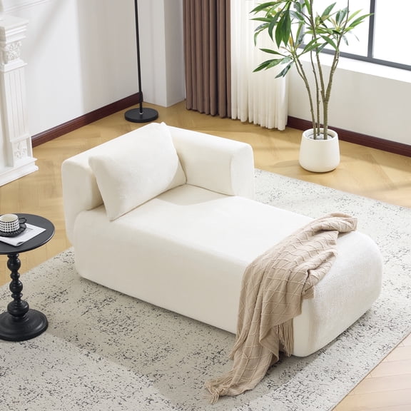 Bezseller Indoor Upholstered Chaise Lounge with Armrest and Lumbar Pillow, Beige, No Assembly
