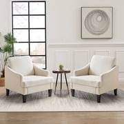 Bezseller Modern Accent Chair Set of 2, Upholstered Armchair for Living Room, Bedroom, Office, Beige