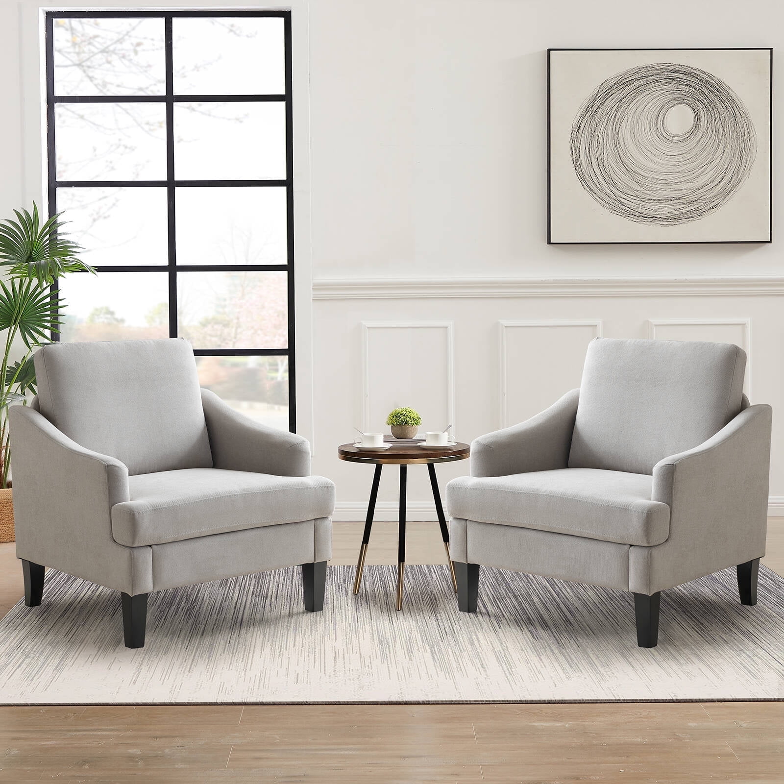 Bezseller Modern Accent Chair Set of 2, Upholstered Armchair with Solid