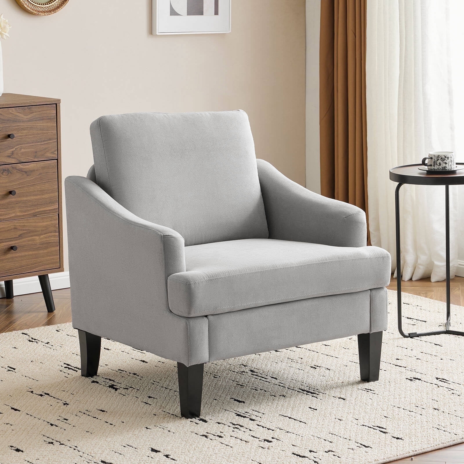 Bezseller Modern Accent Chair, Upholstered Armchair with Solid Legs,for Living Room, Bedroom, Office, Beige