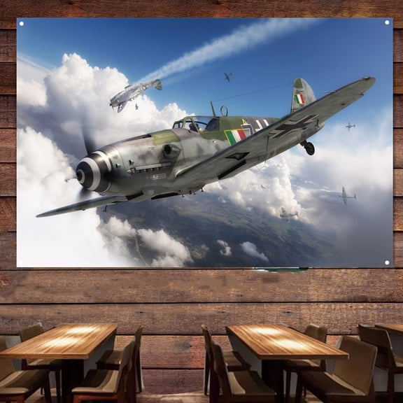 Bf 109G-10 Erla WWII German Fighter Jet Banner & Flag - Military Wall Art Poster For Room Studio Bedroom - Attack Aircraft Canvas Print Art Work - Fighter Jet Wall Decor 38" x 57"