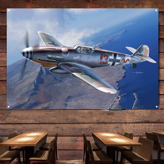 Bf 109G-6 German WWII Fighter Banner Wall Flag - Air Force Attack Aircraft Canvas Print - Military Aviation Wall Art Decor - Ideal Gift For Army Fans 38" x 57"