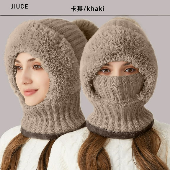 Bfantian 3-in-1 Winter Beanie with Ear Flaps Neck Warmer & Face Mask - Cozy Fleece-Lined Knit Hat for Women Perfect for Outdoor Cycling