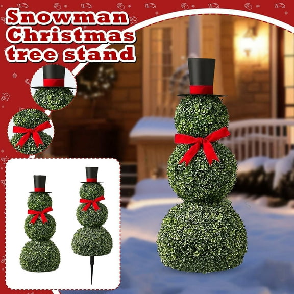 Bfantian Christmas Snowman Simulation Green Plant Decoration Snowman Small Statue Suitable for Christmas Boxwood Decoration