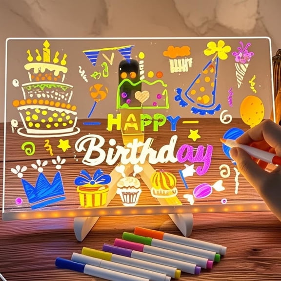 Bfantian Rechargable "11.8"X7.8" LED Light-Up Dry Erase Board with 7-Color Neon Doodle Glow, Touch Control & Stand - Night Light for Room/Office/Gift, Includes 5 Marker
