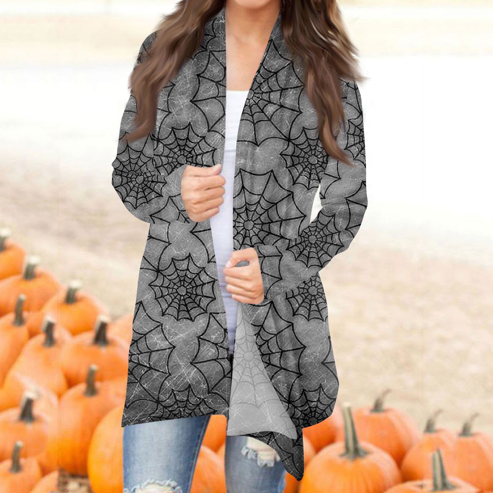 Bfantian Women's Fashion Casual Halloween Print Medium Length Cardigan