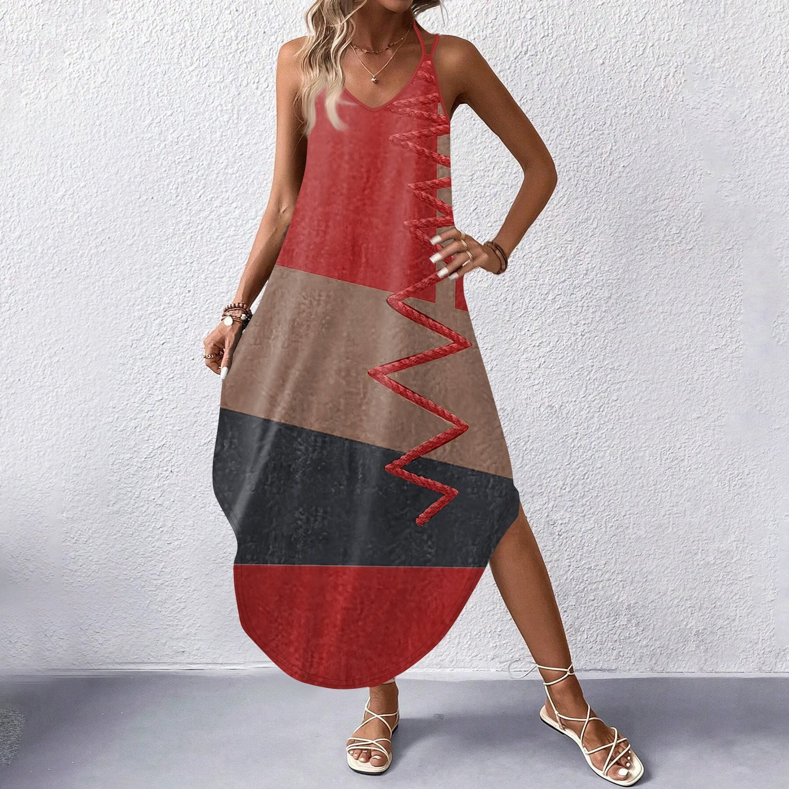 Bfantian Women's Fashion Casual Vneck Sleeveless Dresses Print Dresses