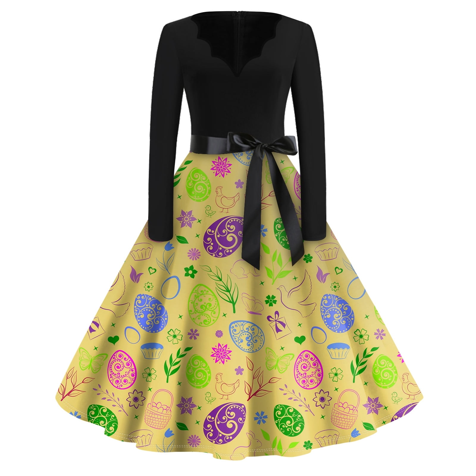 Bfantian Women's Fashion VNeck Casual Slim Easter Print Long Sleeve