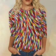 Bfantian Women's T Shirt Tee Print Button 3/4 Sleeve Daily Weekend Fashion Basic V- Neck Regular Top Clothing for Women