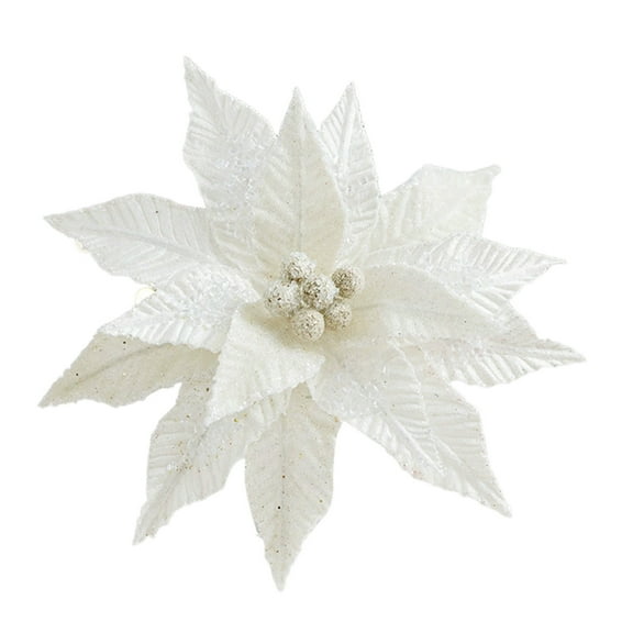 Bfogop 10Inch Christmas Poinsettia Glitter Decor Artificial Snowy Velvet Flowers Christmas Poinsettia Flowers Picks with Stems for Christmas Tree Ornament DIY Wreath Xmas Party Supplies