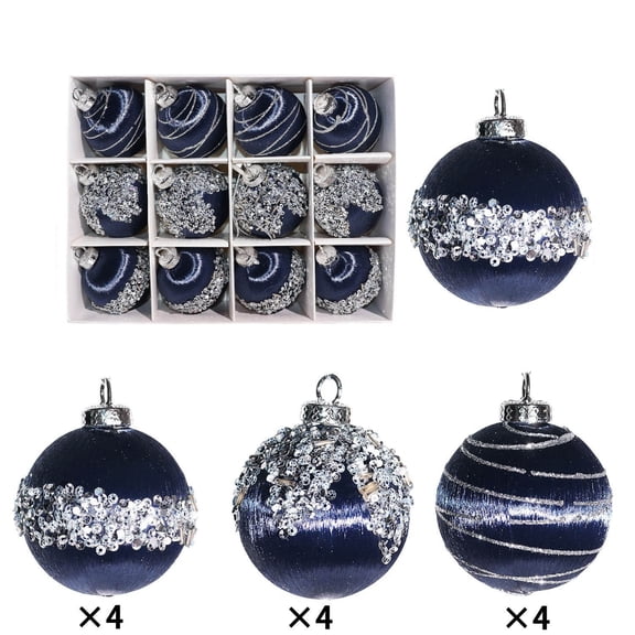 Bfogop 12 Pcs 2.5 Inch Glitter Velvet Christmas Balls Ornaments Sequin Shatterproof Christmas Tree Ornaments Pearl Balls for Xmas Holiday Party Decor for Indoor Outdoor Xmas Tree Decor