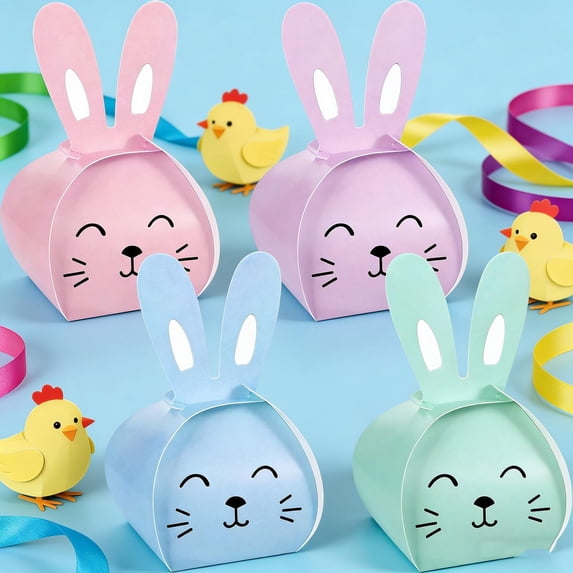 Bfogop 12 Pcs Easter Bunny Gifts Duck Boxes Paper Colorful Cute Small Easter Candy Treat Boxes Rabbit Shape for Cookie Egg Gifts Party Favor 2x4.5 Inch
