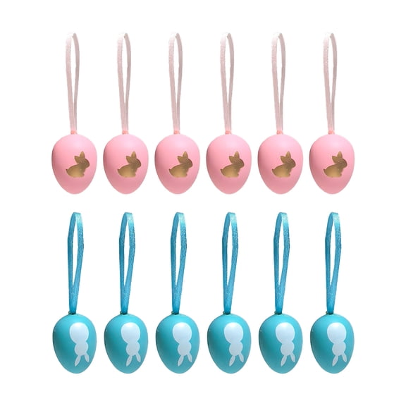 Bfogop 12 Pieces Easter Hanging Eggs Red and Blue Plastic Easter Egg with Bunny Pattern Hanging Ornaments Easter Decor for Tree with Ropes for DIY Crafts Party Favor Home Decor 1.6 Inch