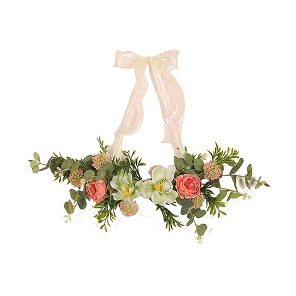Bfogop 13" Artificial Flower Wreath, Boho Wreaths for Front Door, Floral Hoop Wreath Decor Green Berries Leaves, Spring Summer Home Decor Wall Party Hanging Decor