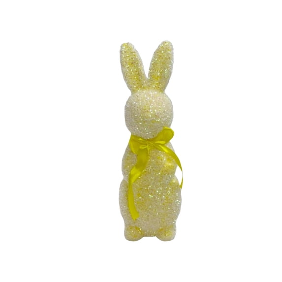 Bfogop 13 Inch Shiny Flocked Foam Bunny Figurines Easter Glitter Flocked Bunny Table Decor Spring Rabbit Figurines with Bow Tie for Home Office Indoor Party
