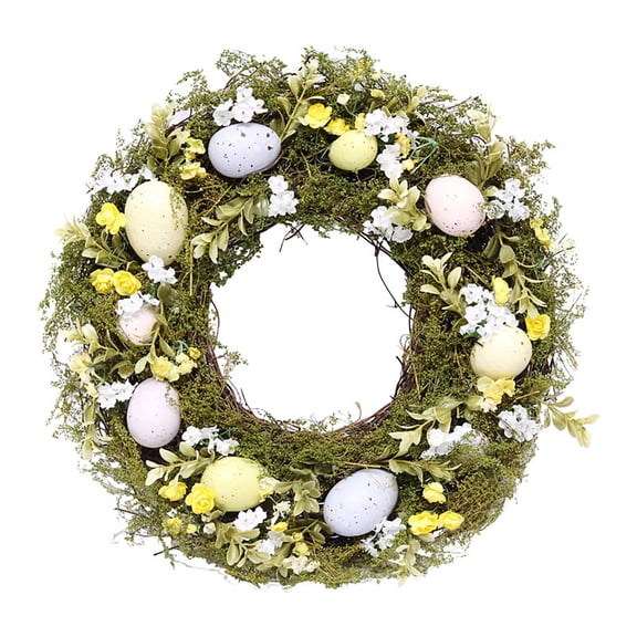Bfogop 14Inch Easter Egg Wreath, Artificial Easter Wreath, Easter Egg Wreaths for Front Door, Grapevine Easter Eggs Spring Wreath for Season Holiday Easter Hanging Decor