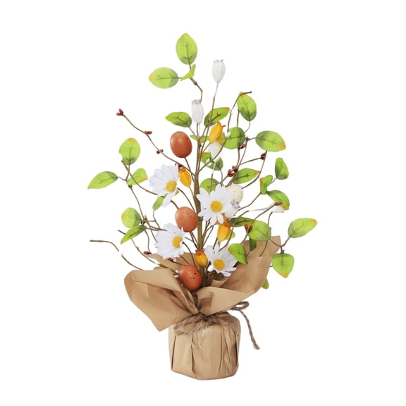 Bfogop 15.75inch Easter Egg Tree for Table Pastel Easter Eggs Potted with Daisy and Burlap Base Artificial Bonsai Tree for Home Party Wedding Holiday Spring Summer Decoration