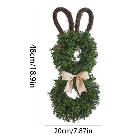 Bfogop 19 Inch Easter Bunny Wreath Spring Bunny Shaped Artificial Flower with Greenery Bow Knot for Front Door Summer Farmhouse Holiday Wall Home Window Decor