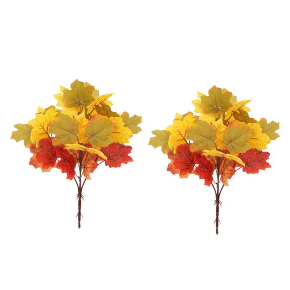 Bfogop 2 Pcs Artificial Maple Leaves Branches 15in Fake Fall Leaves Stems Maple Leaves Autumn Leaf Bushes Faux Foliage for Home Kitchen Thanksgiving Table Centerpieces Festival Decor
