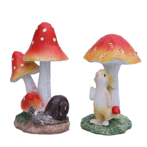 Bfogop 2 Pcs Cute Rabbit Garden Statues Resin Bunny Figurine Under The Mushroom 3.2inch Animal Sculpture Ornaments for Proch Patio Lawn Yard Housewarming Decor