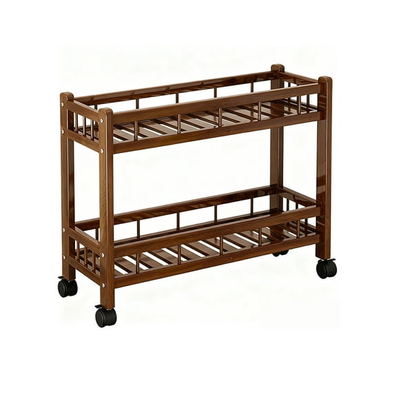 Bfogop 2-Tier Wooden Slim Mobile Shelving Unit on Wheels, Slide Out Rolling Bathroom Storage Organizer, Utility Carts Shelf Rack for Kitchen Bathroom Laundry Room Narrow Places, Brown
