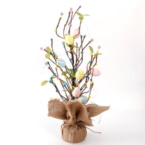 Bfogop 20'' Easter Egg Table Tree, Artificial Easter Eggs Easter Decor, Easter Tree with Eggs Artificial Battery Powered Tabletop Lighted Artificial Tree for Holiday Party Spring Home Decor