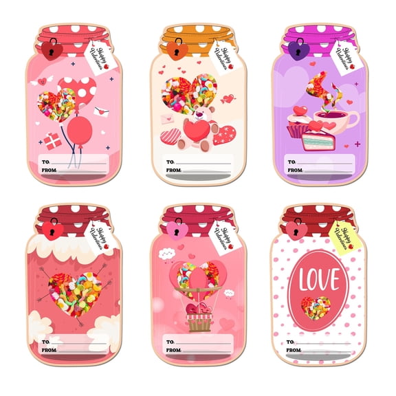 Bfogop 25 Pack Valentines Cards for Kids, Mason Jar Valentines Day Cards, Valentine Candy Gift Exchange Cards for Boys Girls School Class Classroom Party Favor Candy Holder Craft