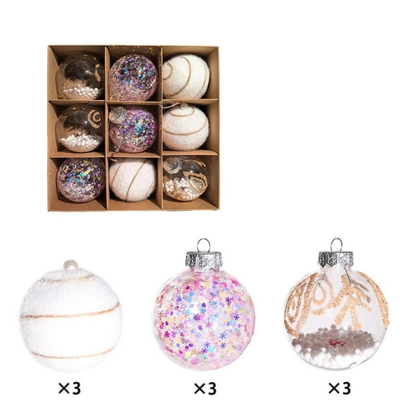 Bfogop 3.15inch Clear Christmas Ball Ornaments Set, 9 Pcs Christmas Ornaments Balls for Christmas Tree Decor Shatterproof Baubles with Delicate Stuffed Decoration for Wedding Party