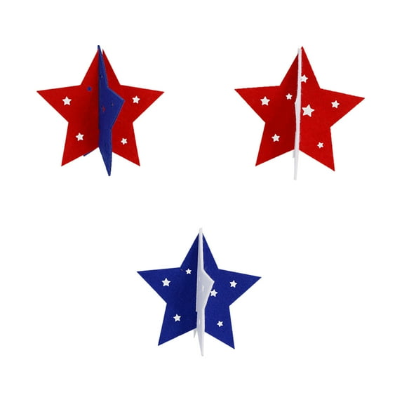 Bfogop 3 Pieces Independence Day Table Decorations Wood Star Set, Patriotic Tiered Tray Decor,Rustic Memorial Day Table Decorations,Red White and Blue Decorations for Home Tables
