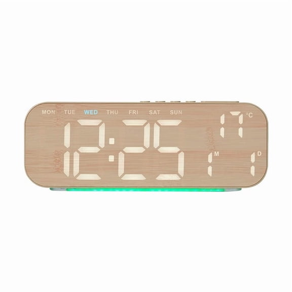 Bfogop 3-in-1 Digital Clocks for Living Room with Temperature, Small & Compact Plug-in Alarm Clock for Bedroom, Office Date & Time Display 4 Levels Birghtness