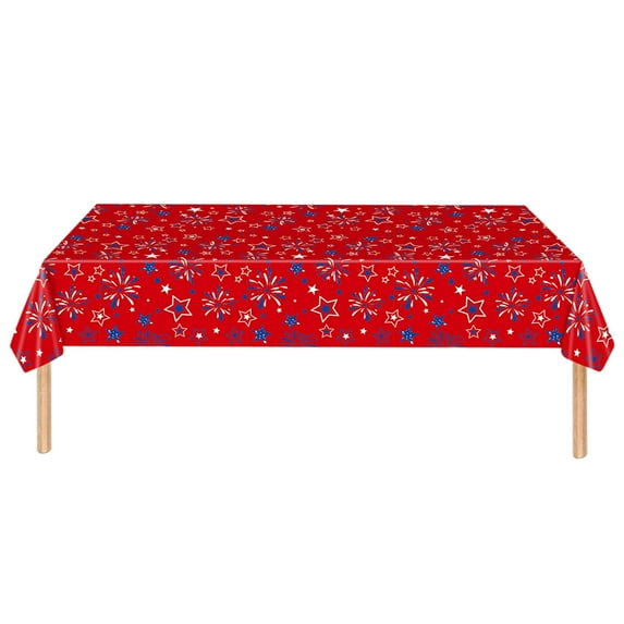 Bfogop 4 th of July Decorations Red White and Blue Tablecloth,Patriotic Tablecloth,54”X 108”Disposable Plastic Table Cloth for Party Indoor Memorial Independence Day Decor