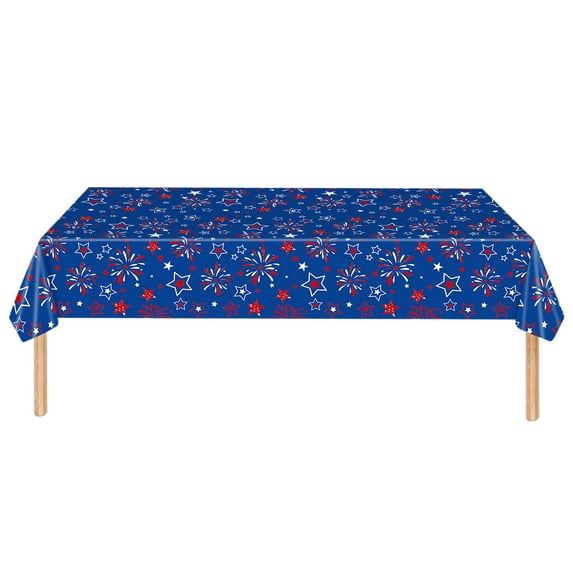 Bfogop 4 th of July Decorations Red White and Blue Tablecloth,Patriotic Tablecloth,54”X 108”Disposable Plastic Table Cloth for Party Indoor Memorial Independence Day Decor