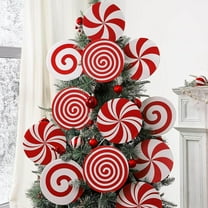 Bfogop 4Pcs Double-Sided Christmas Candy Ornaments, 8" Large Lollipop Candy Ornaments Xmas Tree Candy Cane Hanging Ornament, Wooden Red Xmas Tree Decor Peppermint Xmas Decor