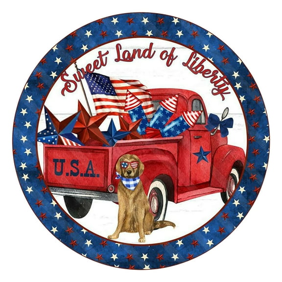 Bfogop 4th of July Decorations Patriotic Door Sign Wooden Memorial Day Wreath Red White Blue American Flag Door Hanger Independence Day Decor for Front Porch Wall Home Outdoor