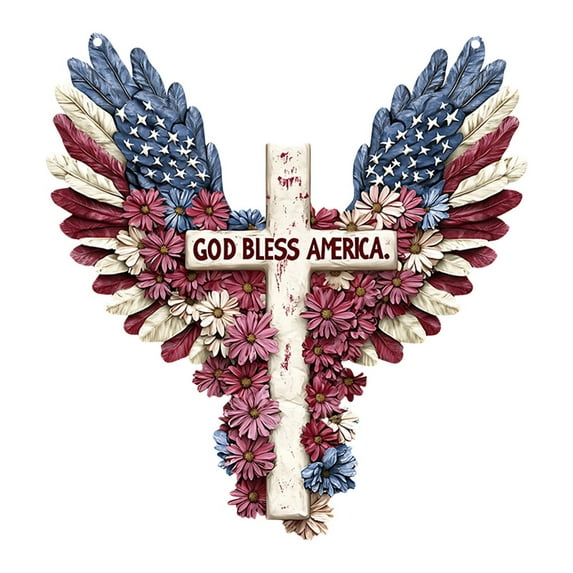 Bfogop 4th of July Hanging Cross Door Sign Wooden Independence Day Decorations Patriotic Door Hanger American Rustic Wooden Plaque for Wall Front Porch Outdoor Farmhouse