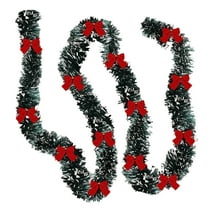 Bfogop 5.9Ft Christmas Garland, Christmas Tinsel Garland with Red Bows for Indoor Outdoor and Home Decor, Metallic Twist Garland Xmas Tree Decor for Holiday Wedding Party Supplies