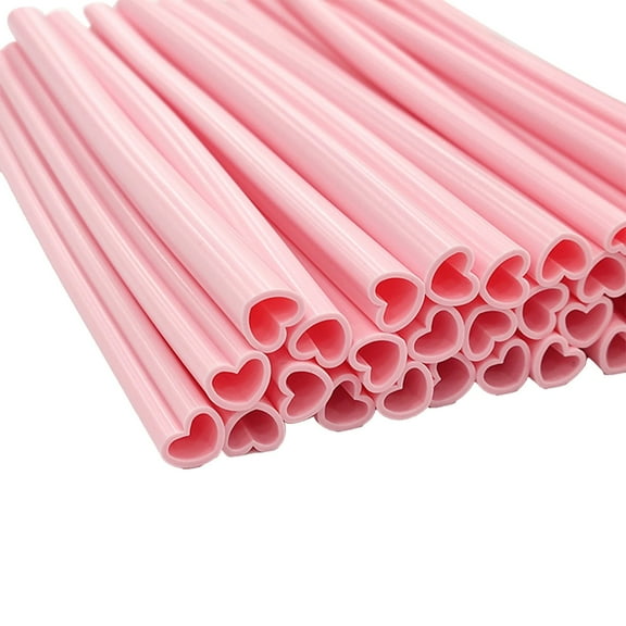 Bfogop 50pcs Heart Shaped Pink Straws Disposable Drinking Cute Straw Individually Wrapped Pink Plastic Straw Galentines Day, Cocktail, Birthday Party, Bridal Shower, Wedding Decorations