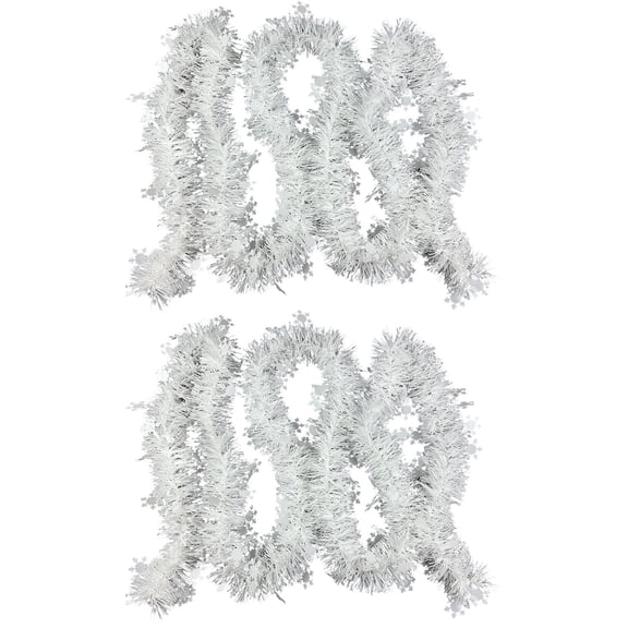 Bfogop 6.5 FT Christmas Snowflake Tinsel Garland, White Metallic Twist Foil Tinsel Garland with Snowflake Xmas Hanging Decor for Christmas Tree Wedding Birthday Home Party Decoration