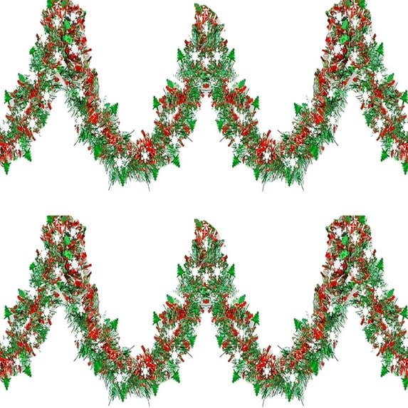 Bfogop 6.5 ft Christmas Tinsel Garland Red and Green Snowflake Metallic Tree Garland Glitter Party Tinsel Hanging Decorations for Christmas Tree Wedding Birthday Party Supplies 2 Pcs