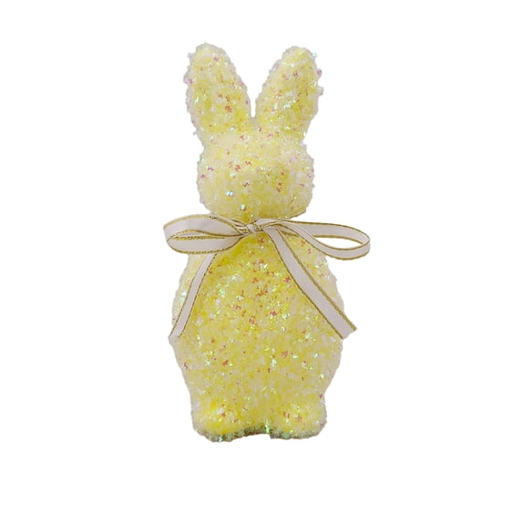 Bfogop 9.4 Inch Shiny Flocked Foam Bunny Figurines Easter Glitter Flocked Bunny Table Decor Spring Rabbit Figurines with Bow Tie for Home Office Indoor Party