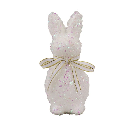 Bfogop 9.4 Inch Shiny Flocked Foam Bunny Figurines Easter Glitter Flocked Bunny Table Decor Spring Rabbit Figurines with Bow Tie for Home Office Indoor Party