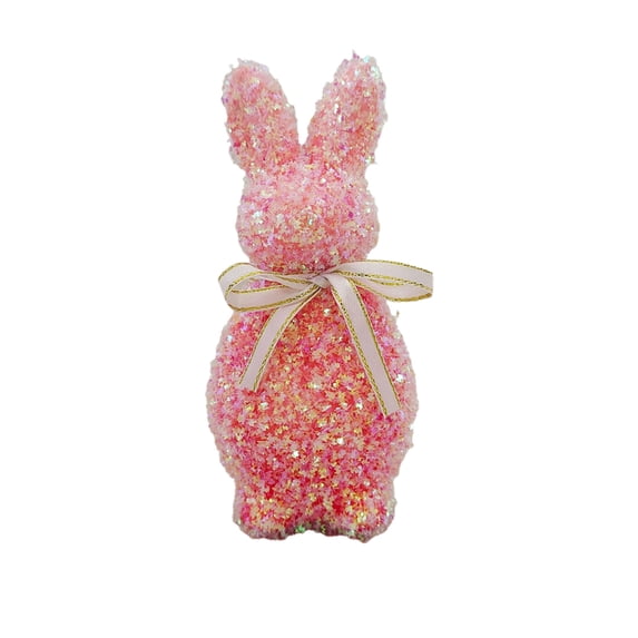 Bfogop 9.4 Inch Shiny Flocked Foam Bunny Figurines Easter Glitter Flocked Bunny Table Decor Spring Rabbit Figurines with Bow Tie for Home Office Indoor Party