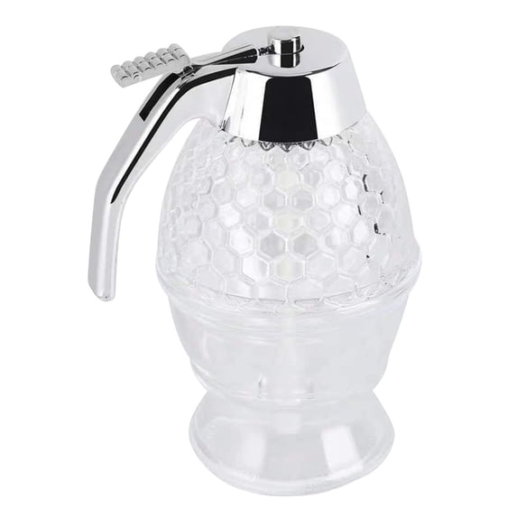 Bfogop Acrylic Honey Dispenser with Stand Comb Shaped Honey Pot, No Drip Syrup and Sugar Jar Pot with High Capacity Pourer Dispenser Syrup Server and Bee-Themed Storage Jar