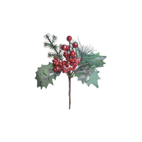 Bfogop Artificial Christmas Glittery Picks Faux Berries Pine Stems Red Berry Pine Branches with Pine Cones Shining Balls for Xmas Tree Wreath DIY Craft Floral Holiday Decor 7 Inch