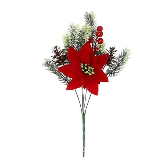 Bfogop Artificial Christmas Poinsettia Flower Bouquets with Red Berries, PineCones & Pine Needles Winter Floral Arrangements for Xmas Tree Picks, Vase Fillers, Holiday Decor 13Inch