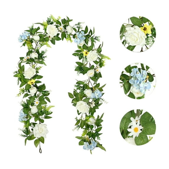 Bfogop Artificial Flowers Garland Spring Eucalyptus Garland Vintage Fake Flower Peony Rose Vine Greenery Decor Wall Hanging Plant for Wedding Arch Door Arrangement Party Decor 6.5 FT