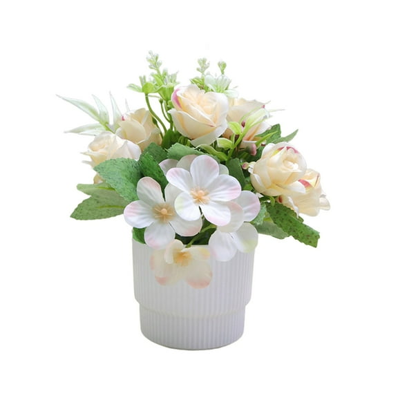 Bfogop Artificial Flowers Potted, 10.5'’ Flower Arrangement With White Pot, Fake Plants for Home Wedding Artificial Potted Plants Floral Bonsai Indoor Outdoor Desktop Decoration